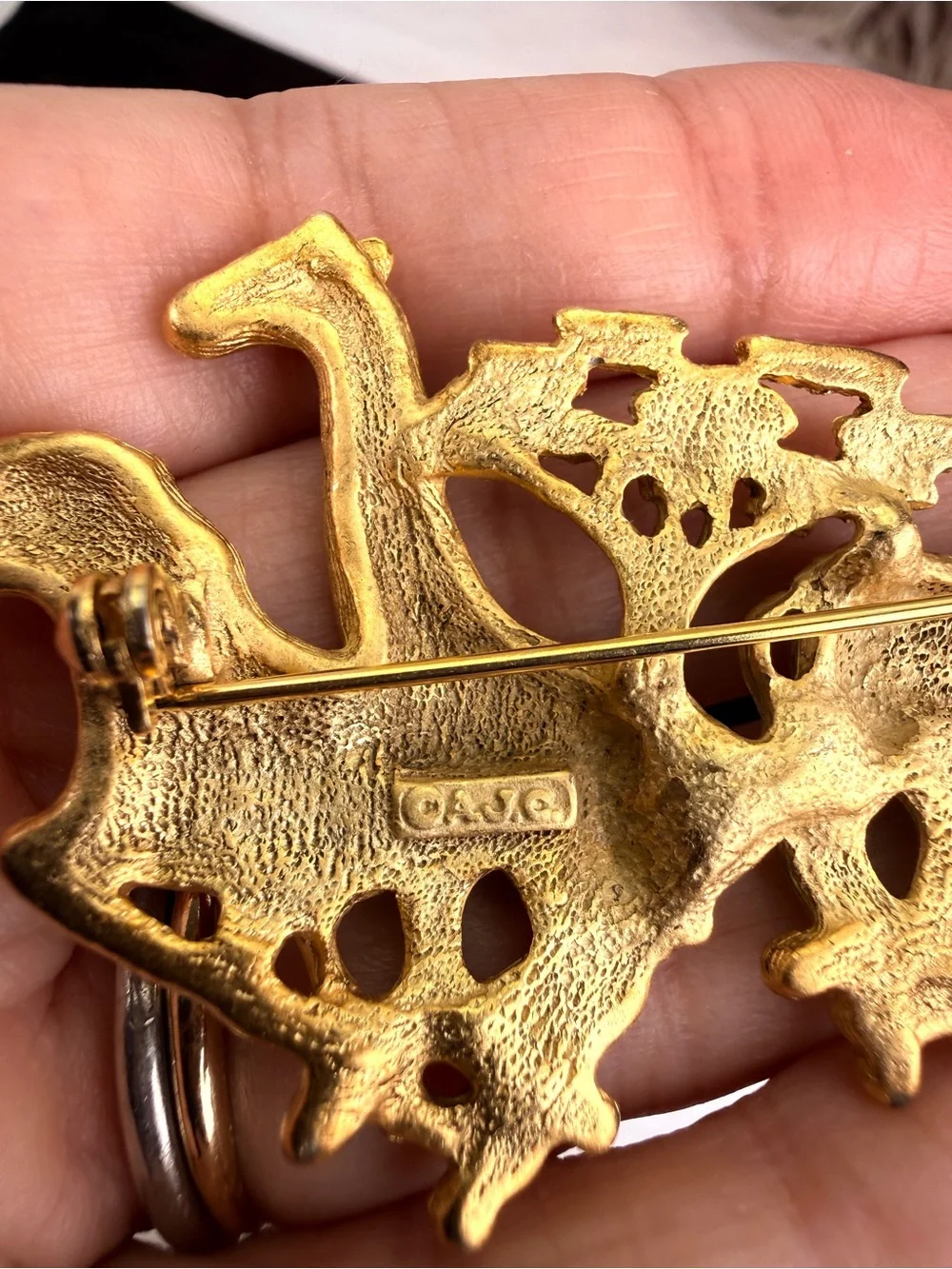 Vintage AJC Gold Tone Safari Giraffe Zebra African Wildlife Brooch Pin